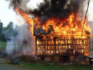 photo of a burning barn